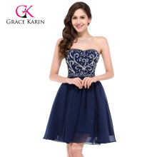 Grace Karin Sexy bretelles en mousseline de soie courte robe de bal bleu bleu CL6049-1